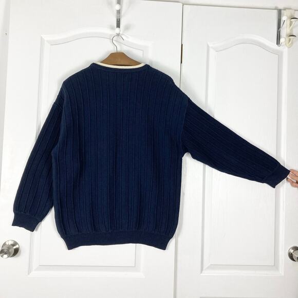 NWOT Vintage GEORGES MARCIANO GUESS Sweater L Navy White Ribbed Logo-Spellout - Picture 2 of 9